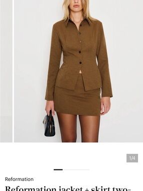 Reformation Brown Tailored Jacket & Mini Skirt Set